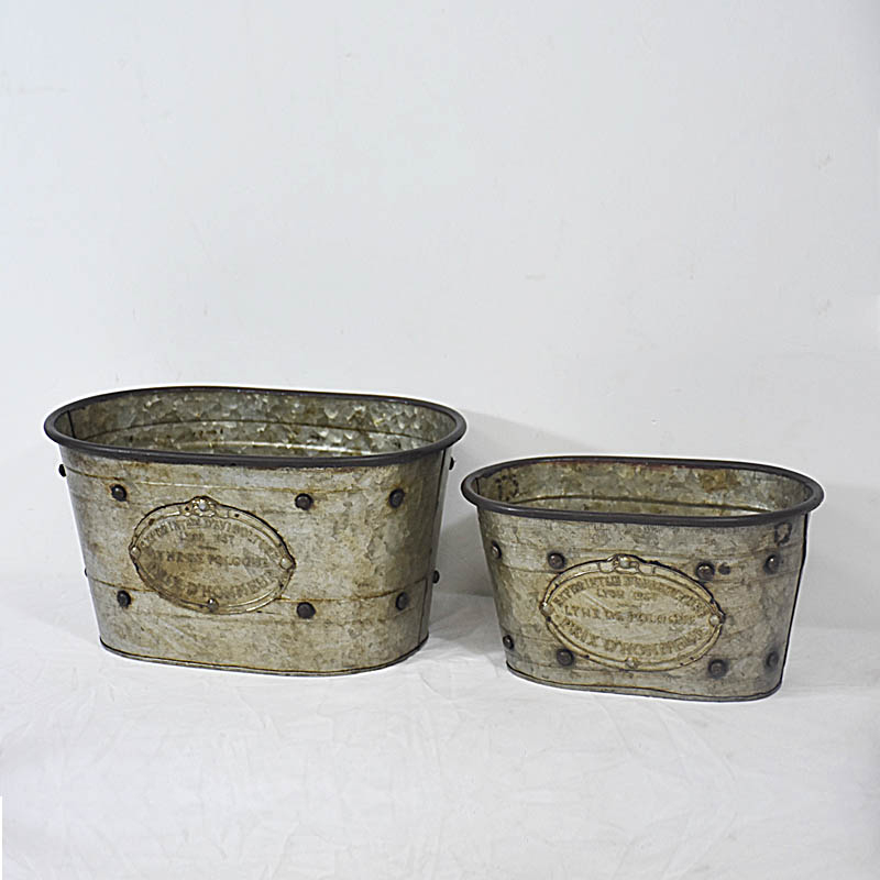 Galvanized Metal Garden Oval Flower Pot Trough Planter Box