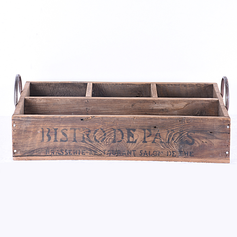 Vintage Wooden Crate Storage Box Milk Bottle Cutlery Holder Caddy 