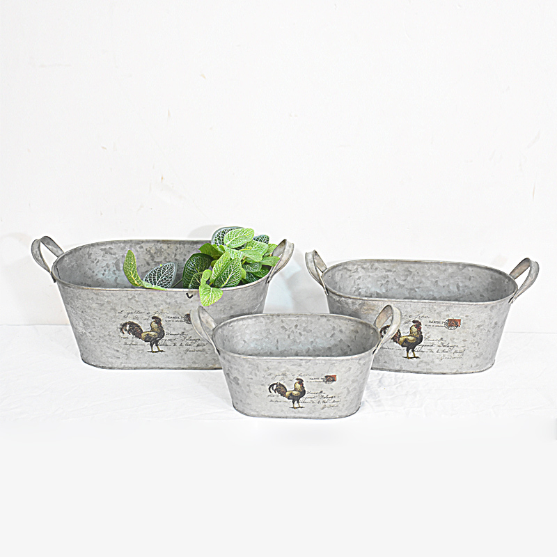 wholesale vintage rustic france decorative samll metal flower pot with handle