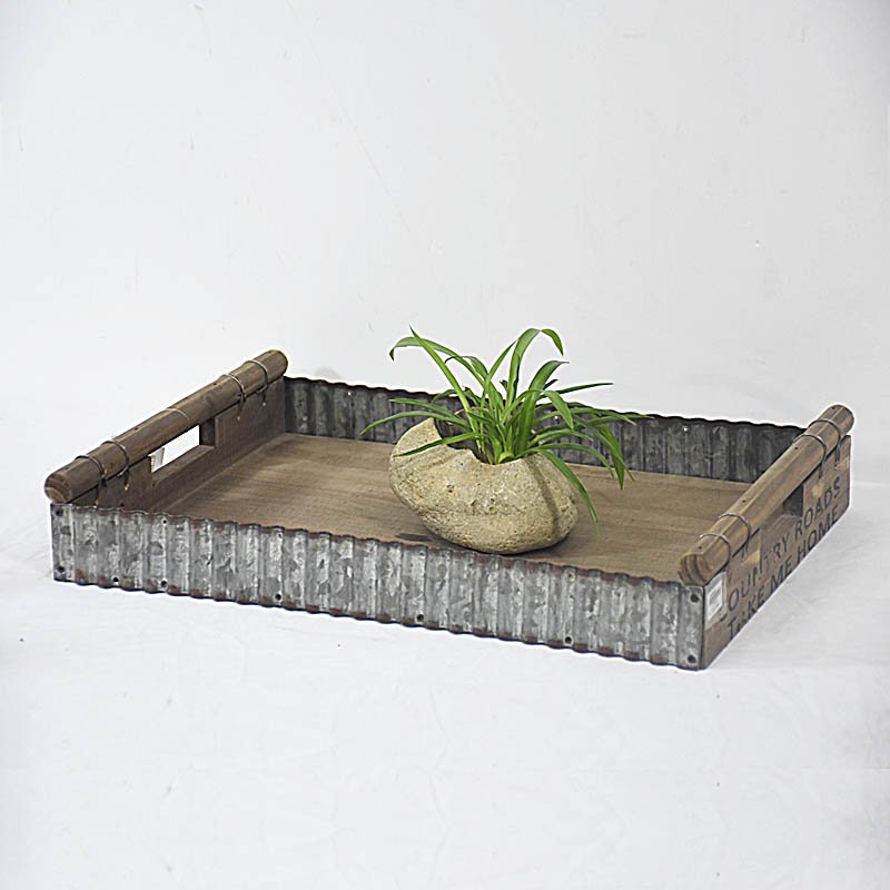 Old Distressed Recycled Wood Kitchen Tray with Corrugated Tin