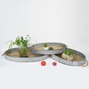 Vintage Rustic Round Zinc And Wood Serving Tray Set