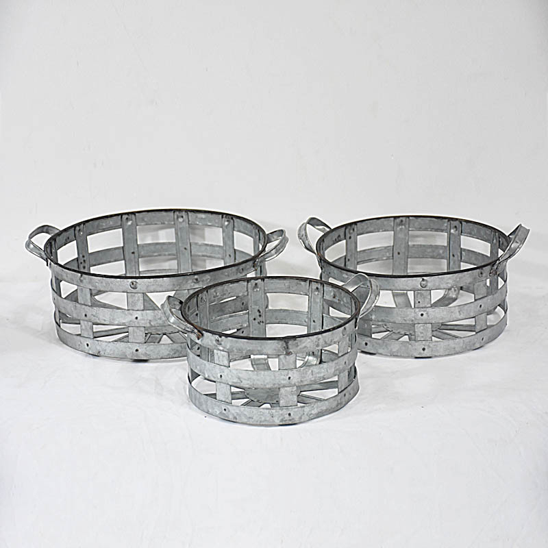 decorative hand made round metal zinc basket with handle