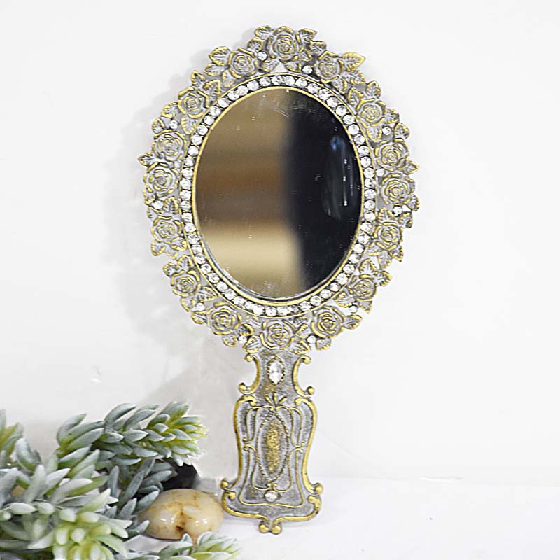 Antique Vintage Style Terne Metal Hand Held Mirror