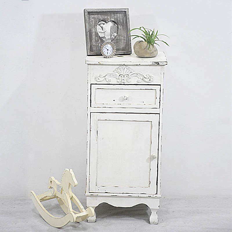 Shabby French Chic Distressed Rustic White Wood Nightstand