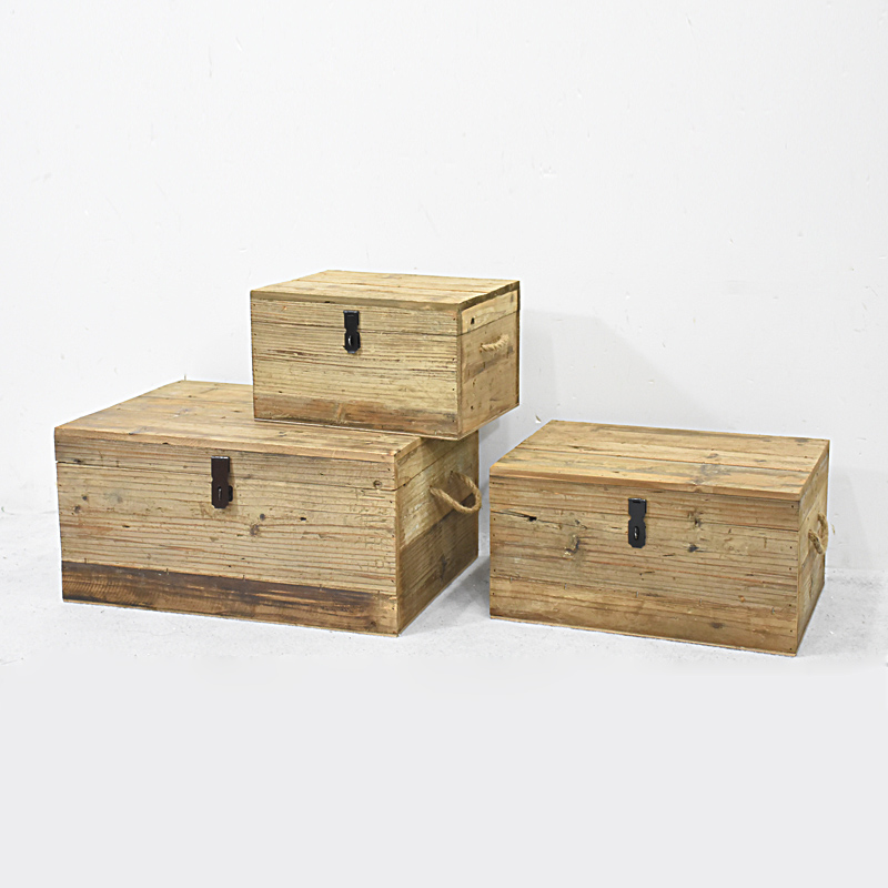 Natural set of 3 Nested wooden wooden Storage Trunks
