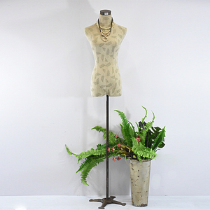 Shabby Chic Leaves Pattern Display Mannequin Dressform with Metal Tripod Base