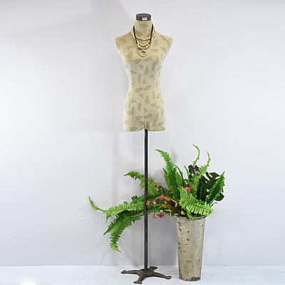 Shabby Chic Leaves Pattern Display Mannequin Dressform with Metal Tripod Base