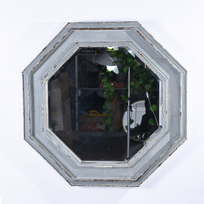 Vintage Octagon French Country Distressed Wooden Wall Mirror for Home Deocration 