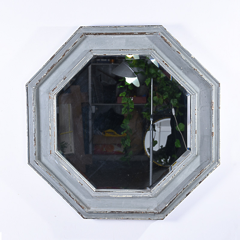 Vintage Octagon French Country Distressed Wooden Wall Mirror for Home Deocration 