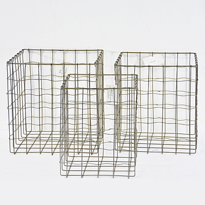 Vintage Industrial Decorative Rectangular Wire Organizer Baskets with Handles