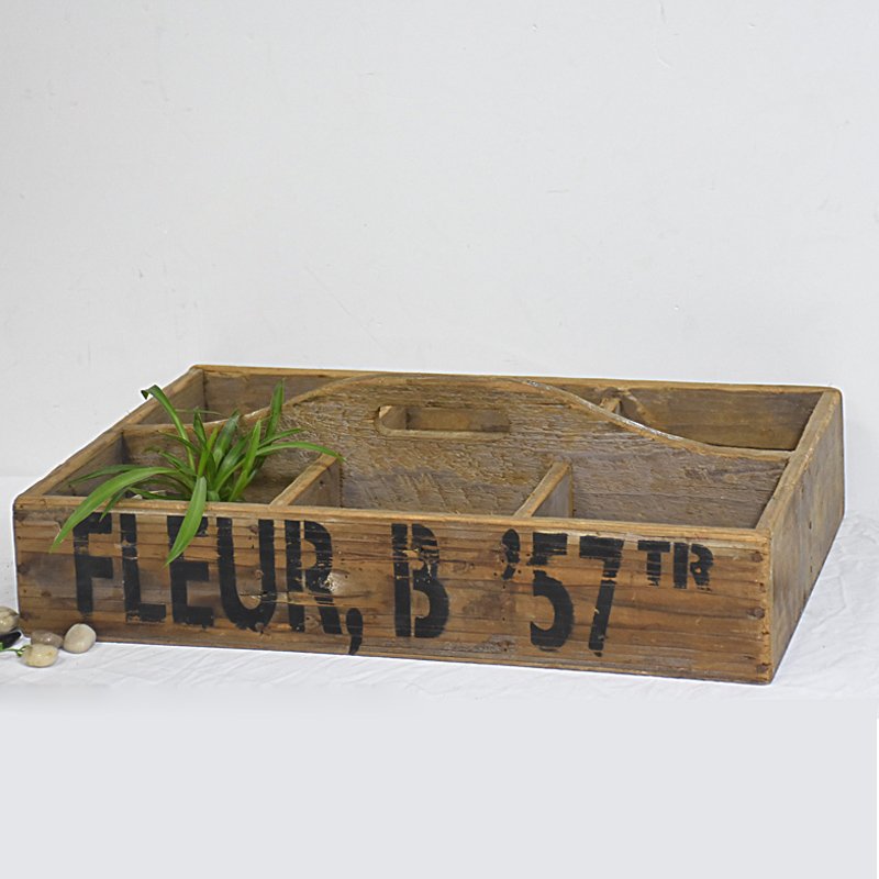 Farmhouse Rustic Vintage Recycled Wooden Divided Tray with Center Handle