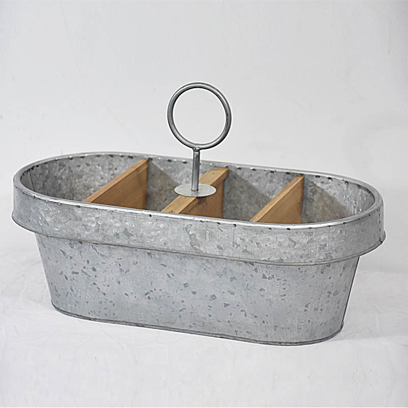 Antique Vintage Framhouse Style Metal Zinc Divided Planter with Handle