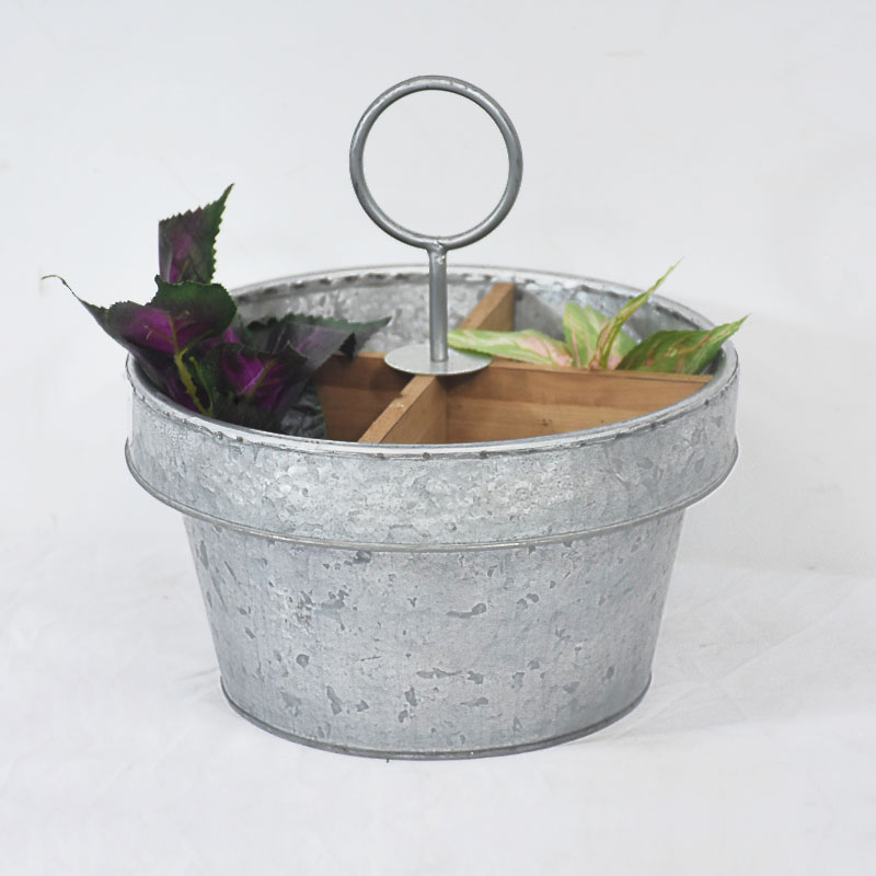 Vintage Rustic Style Industrial Galvanized Metal Caddy with Wood Divider