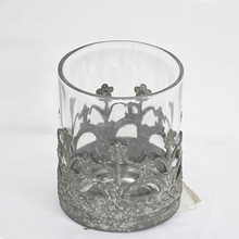 shabby chic grey metal and glass candle holder