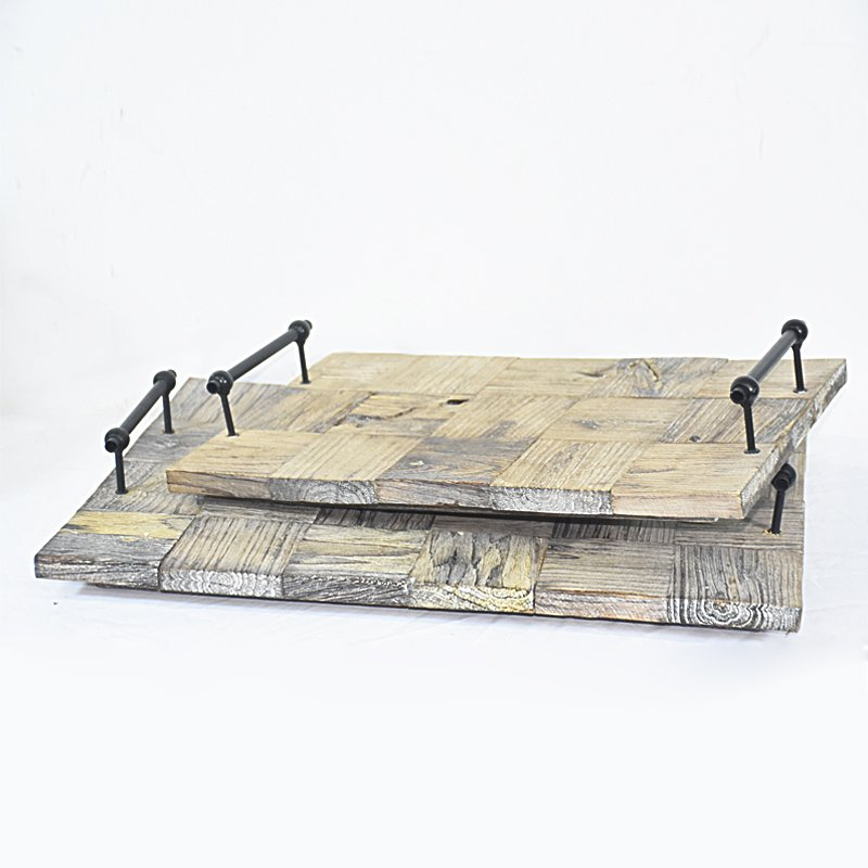 Wholesale S/2 Rustic Farmhouse Wooden Serving Tray