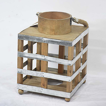 Vintage Rustic Square Wooden Lantern with LED