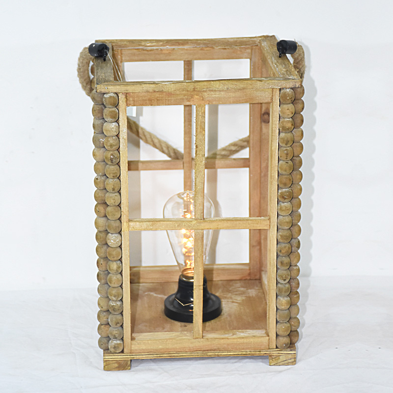 vintage rustic style natural wooden lantern with LED 