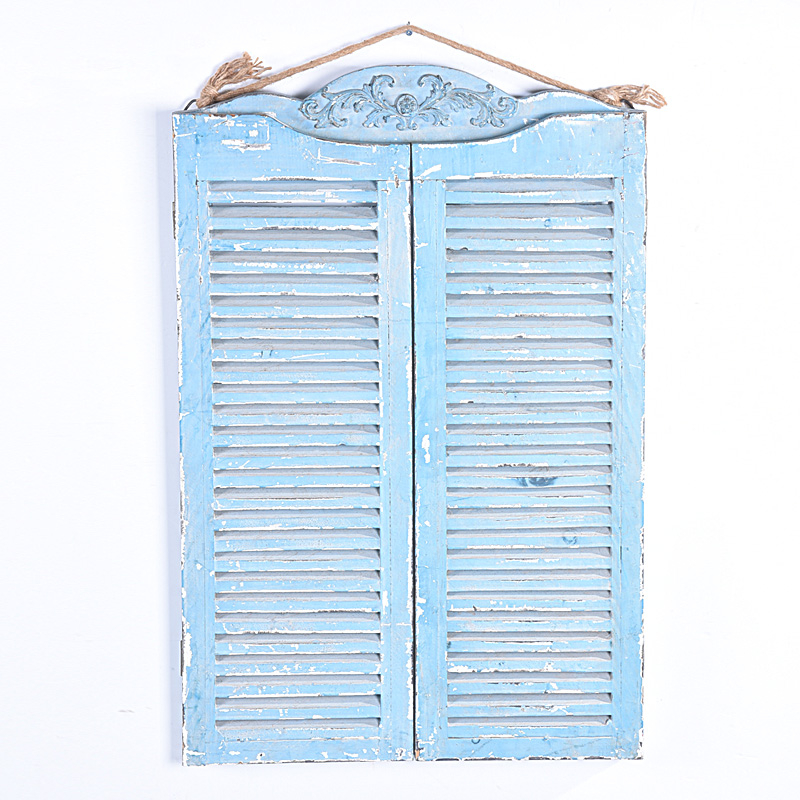 Shabby Chic French Country Distressed Blue Wood Mirror with Shutter