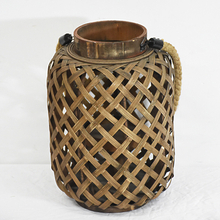 Old World Rustic Wooden Bamboo Lantern Candle Holder with Hemp Rope