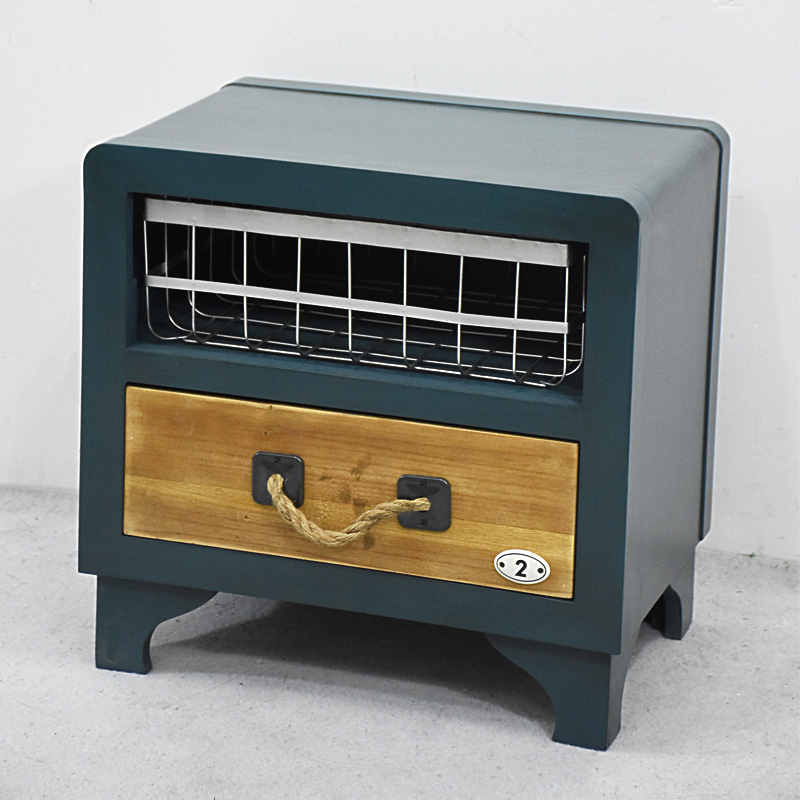 New Design Antique Dark Blue Wooden Bed Side Table