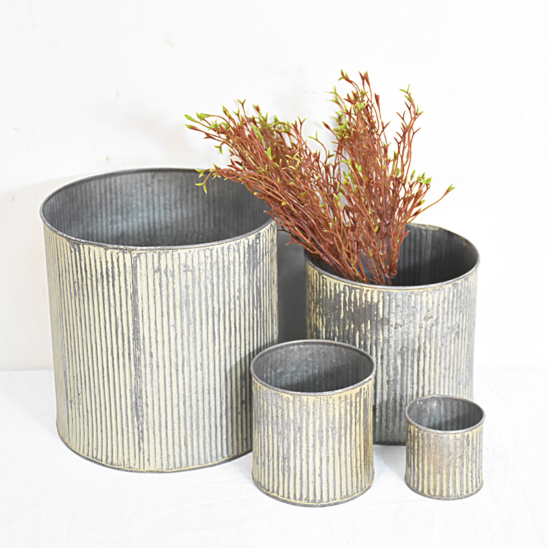 Stackable Set 4 Vintage Retro Sheet Small Metal Buckets