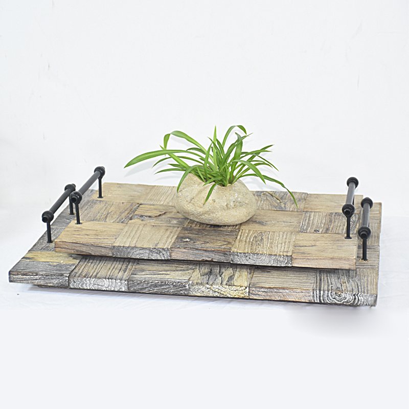 Wholesale S/2 Rustic Farmhouse Wooden Serving Tray