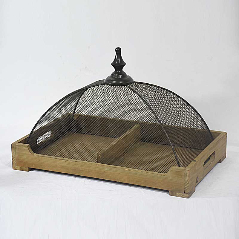 Beautiful Shabby Chic Antique Wooden Tray with Mesh Dome