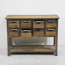 Vintage Industrial Furniture Fir Wood Table With Drawers And Open Shelf 