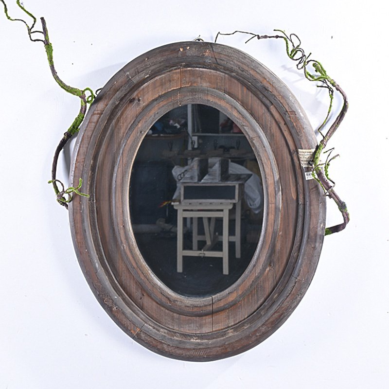 Rustic Farmhouse Distressed Oval Wooden Wall Mirror