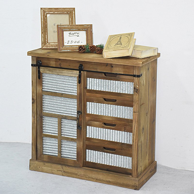 Beautiful Farmhouse Rustic Wooden Storage Cabinet with Corrugated Tin 