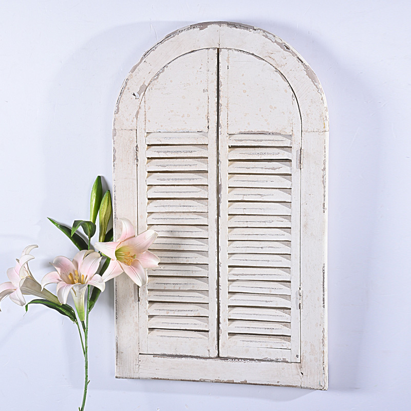 shabby chic vintage Distressed white Wood Frame Mirror with Shutter Doors 