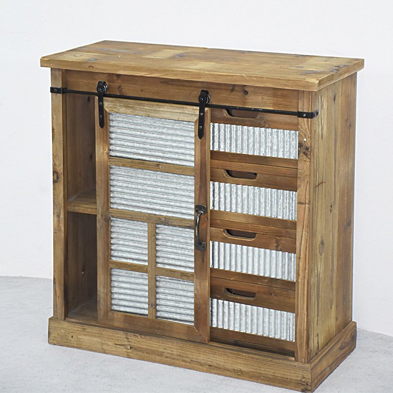 Beautiful Farmhouse Rustic Wooden Storage Cabinet with Corrugated Tin 