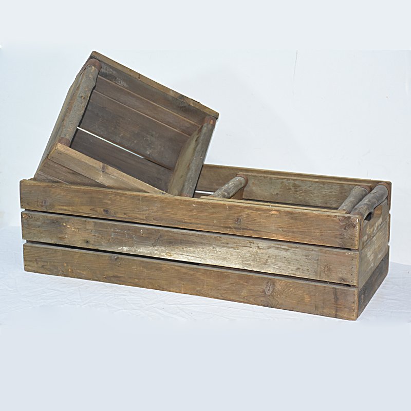 Farmhouse Recycle Handmade Wooden Crate Planter with Branch Handles