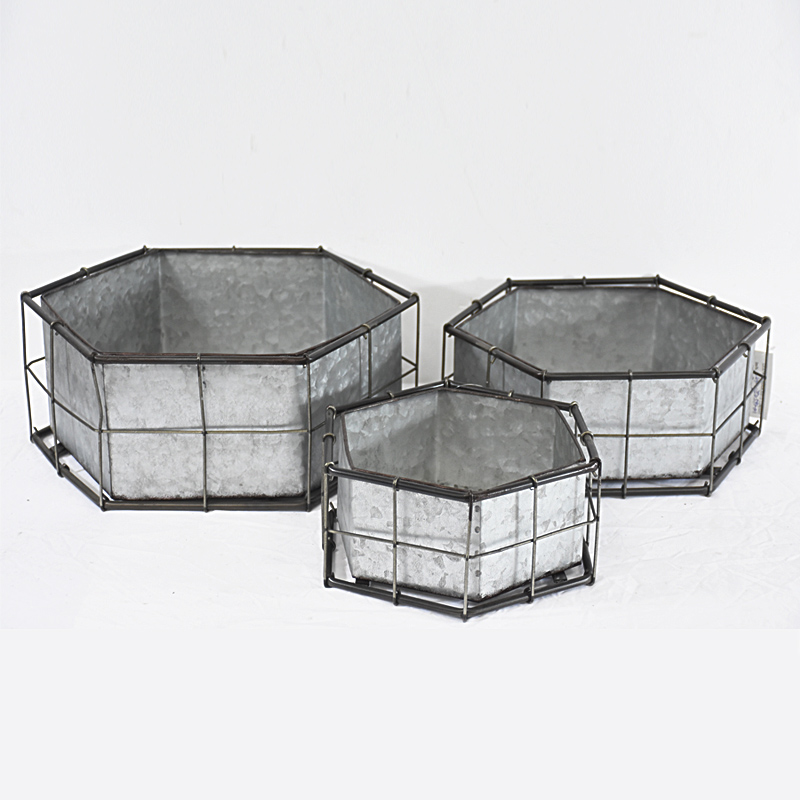 Vintage Outdoor Stackable Garden Galvanized Metal Planter Flowr Pot