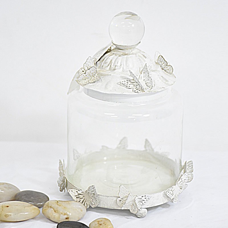 shabby chic dietressed white mini decorative glass jars with metal cover