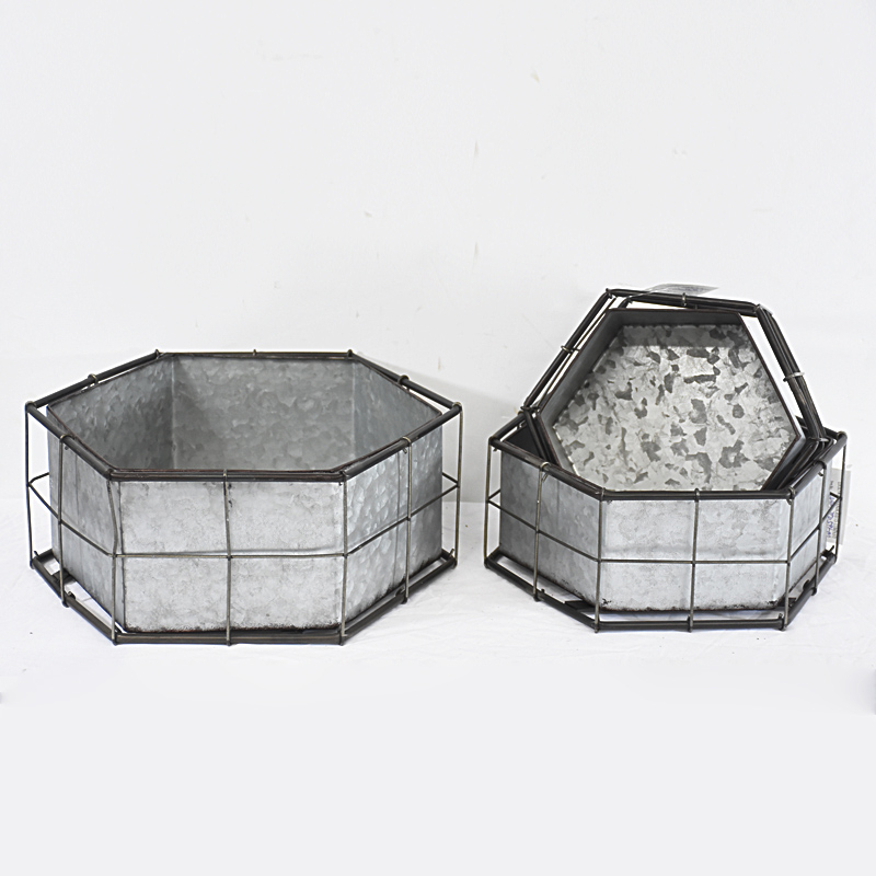 Vintage Outdoor Stackable Garden Galvanized Metal Planter Flowr Pot