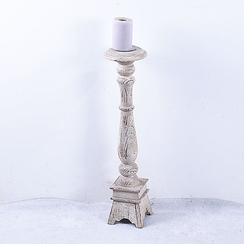 Shabby Chic Rustic White Wooden Candlestick for Home Deocr