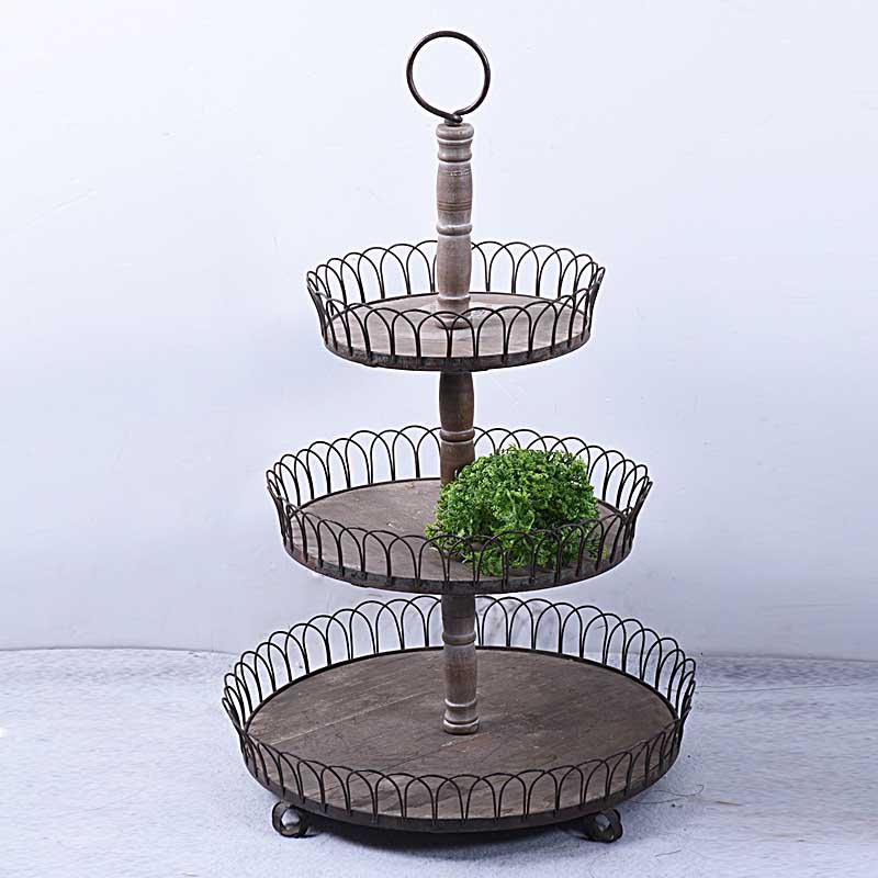 Rustic Framhouse Round Wooden 3-Tier Tray