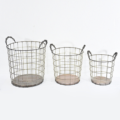Stackable Bulk Recycled Decorative Round Rustic metal Wire Basket