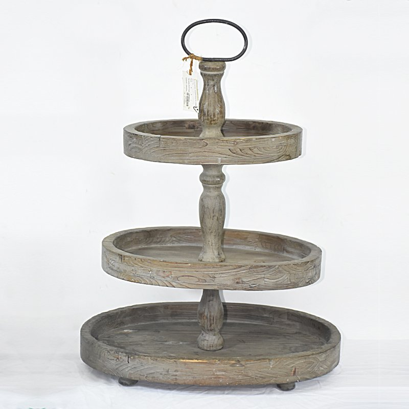 Vintage Rustic Framhouse round 3-Tier Wooden Tray