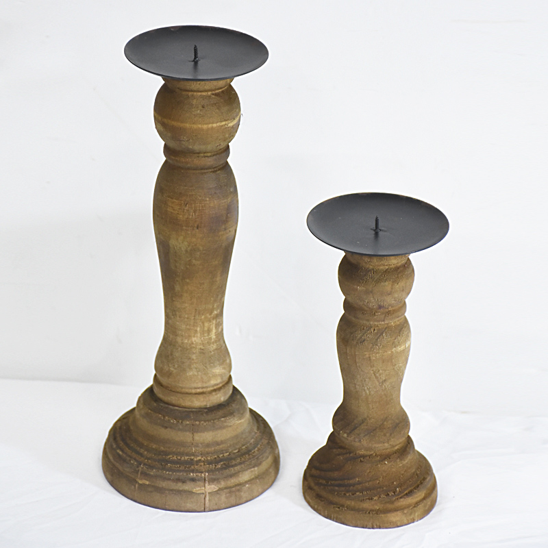 Beach Home Turquoise Rustic Wooden Pillar Candle Holders