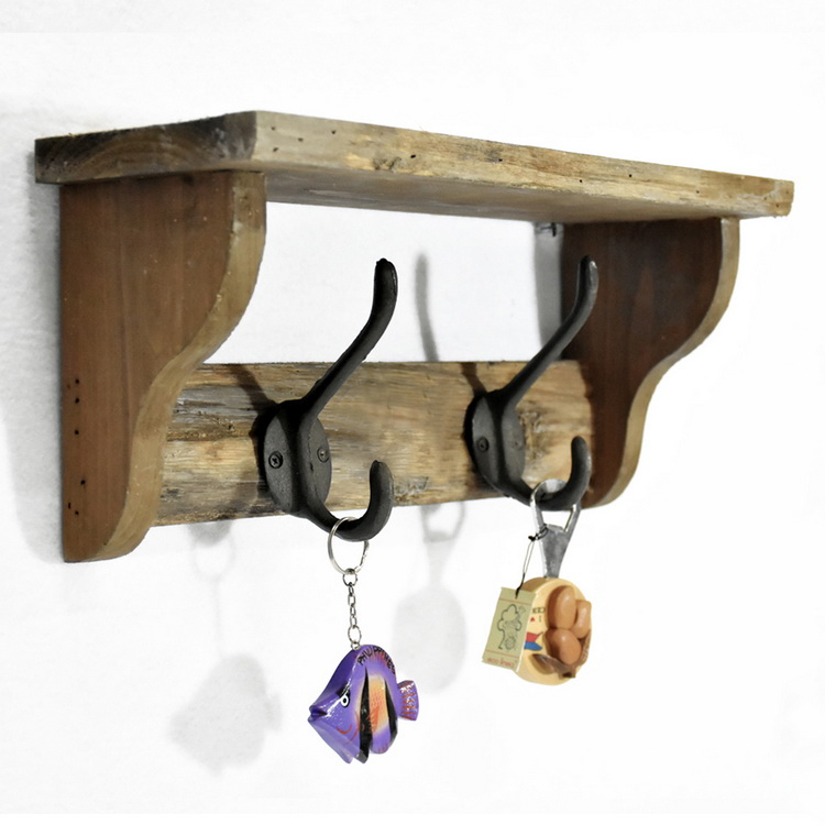 Luckywind Wooden Wall Shelf Design, Rustic Wooden Towel Wall Shelf With Hooks 