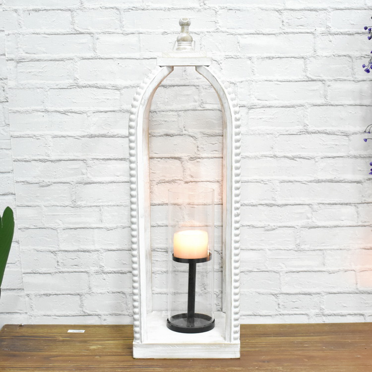 Luckywind Large Tall Farmhouse Style Home Decor White Wash Wood Candle Lantern With Removable Glass Cylinder Hurricane 