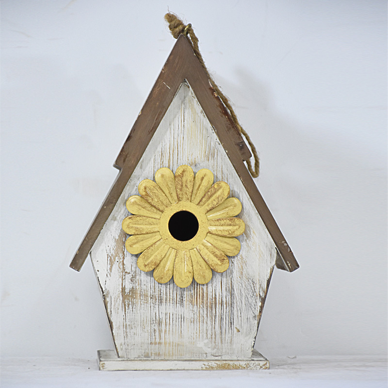 Shabby Chic Rustic White Mini Wooden Birdhouse Kits with Resin Flower
