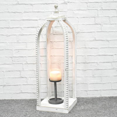 Luckywind Large Tall Farmhouse Style Home Decor White Wash Wood Candle Lantern With Removable Glass Cylinder Hurricane 