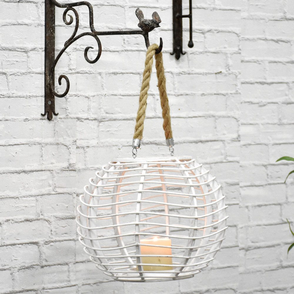 Luckywind Rustic Vintage White Wooden And Bamboo Hurricane Lanterns