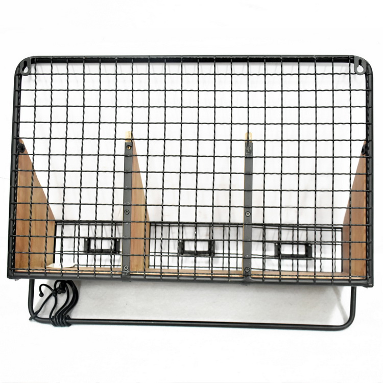 Luckywind Rustic Antique Decorative Wire Back Floating Wooden Wall Mounted Display Metal Coat Rack Wall Shelf with Hooks 