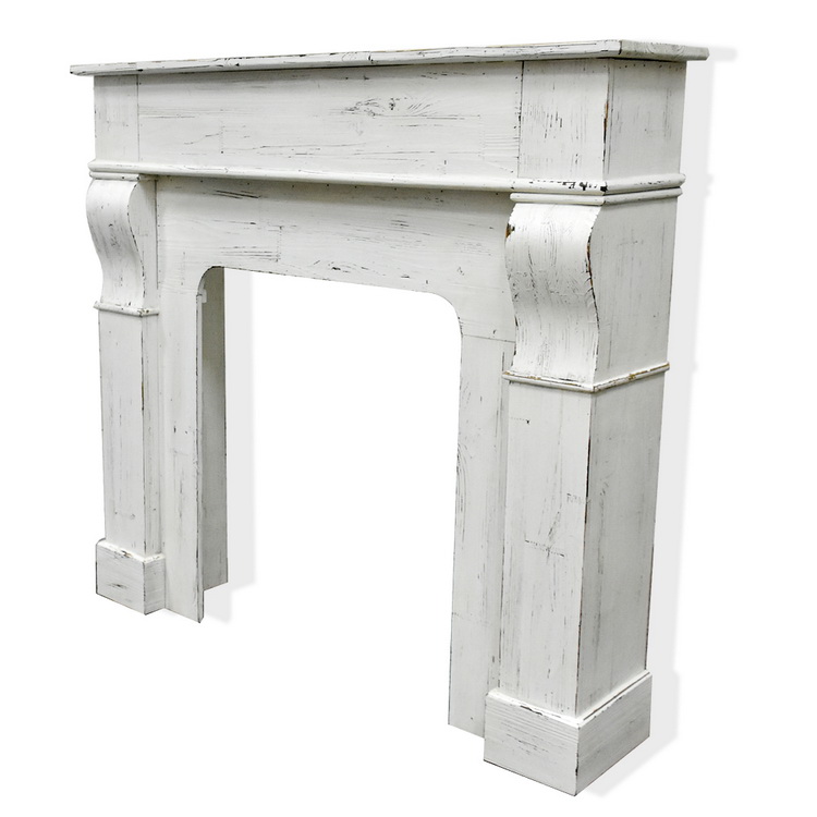 Luckywind Rustic Farmhouse French Style Decorative Distressed White Wooden Fireplace Mantel Surround For Living Room